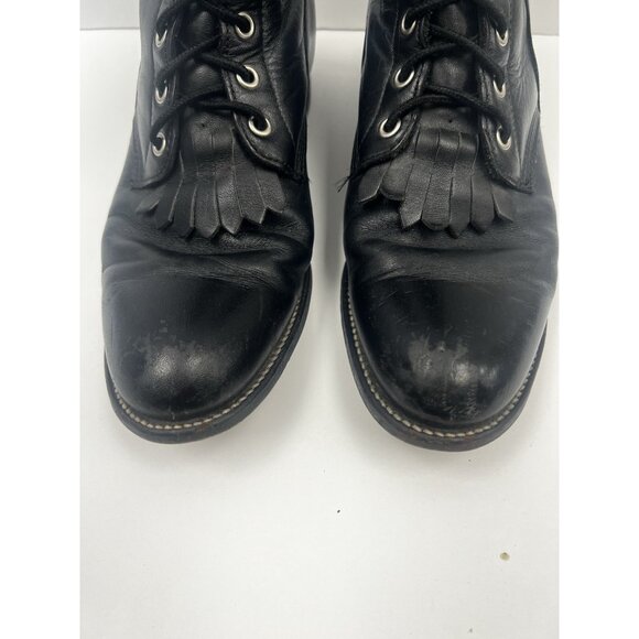 Vintage Justin Black Lace-Up Boots Genuine Leather Kiltie Western Peasant 8.5 B - Picture 7 of 14